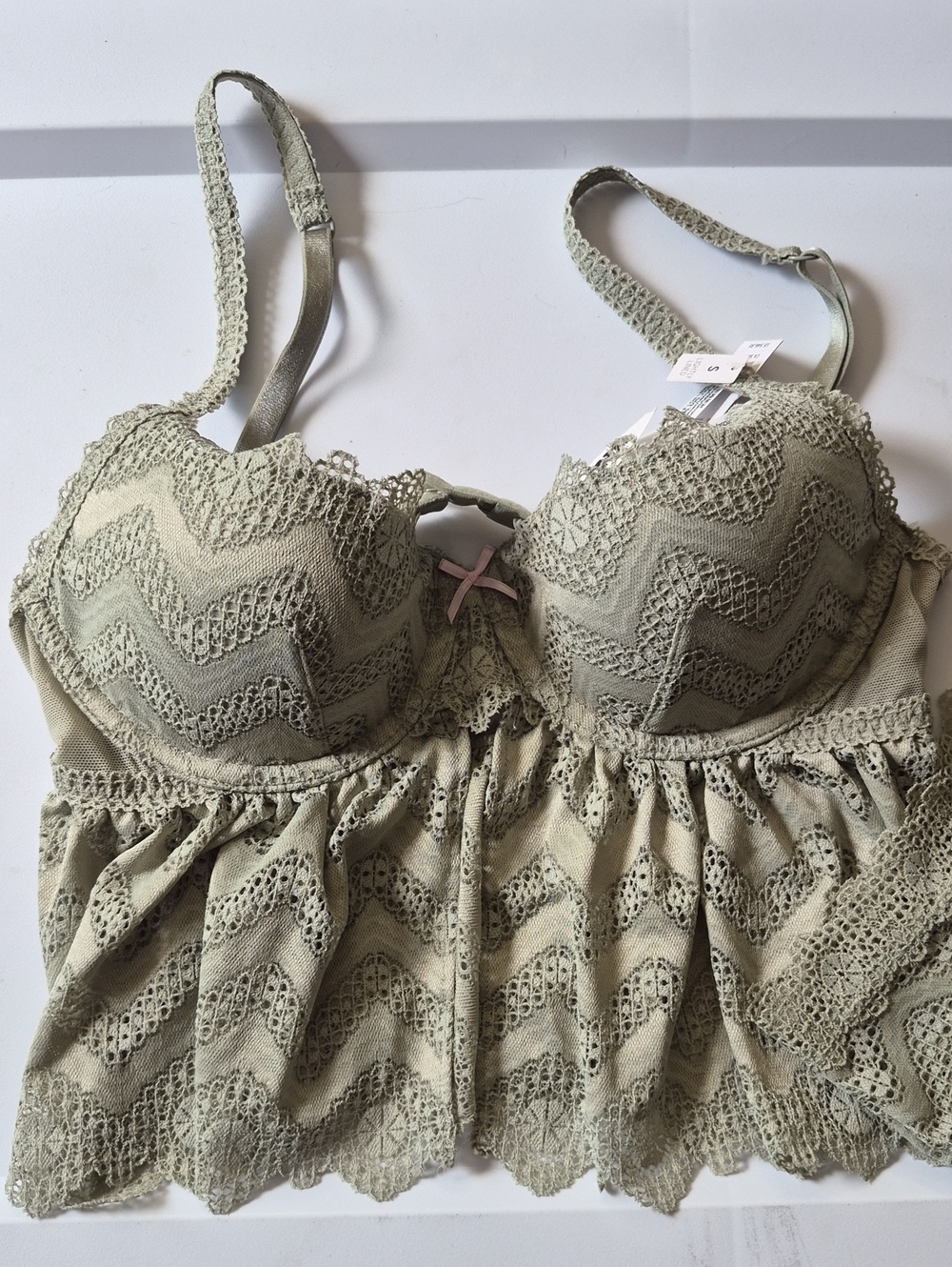 Lace Trim Padded Bralette in Sage Green